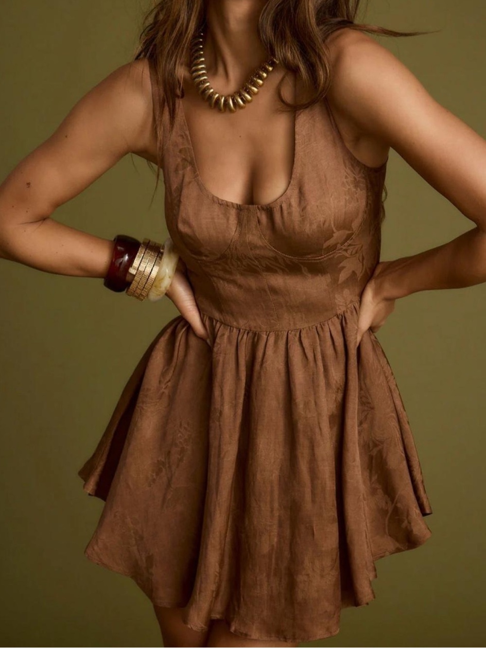12th Tribe Brown Textured Sleeveless Mini Dress